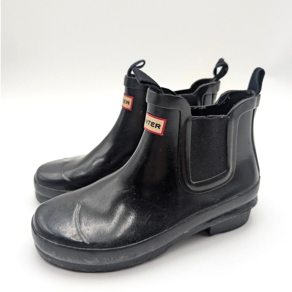 Hunter Original Gloss Chelsea Boots Unisex Kids' Black Size US 1B/G2 EU32